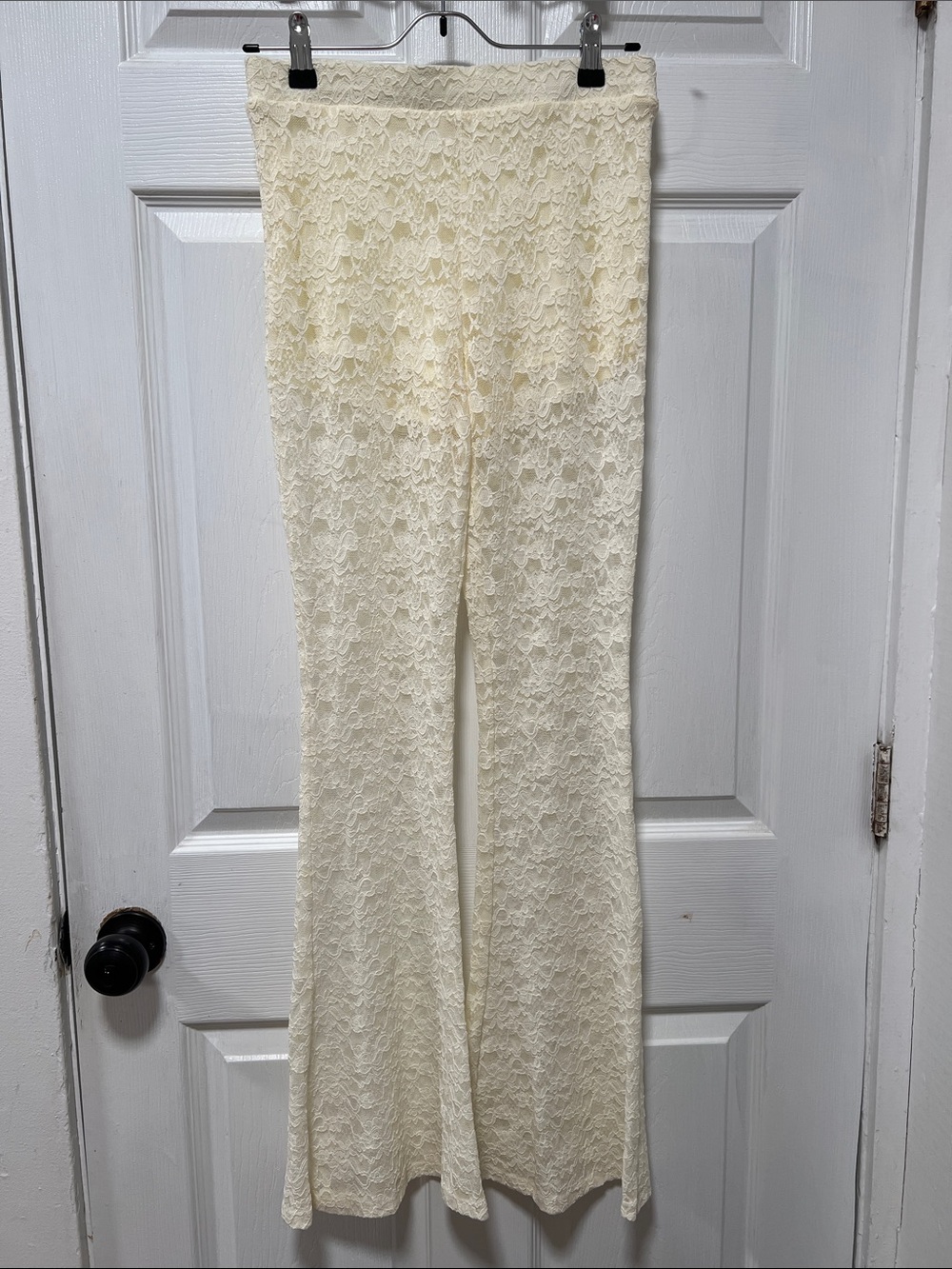Altar'd State Ivory Lace Flare-Leg Pants